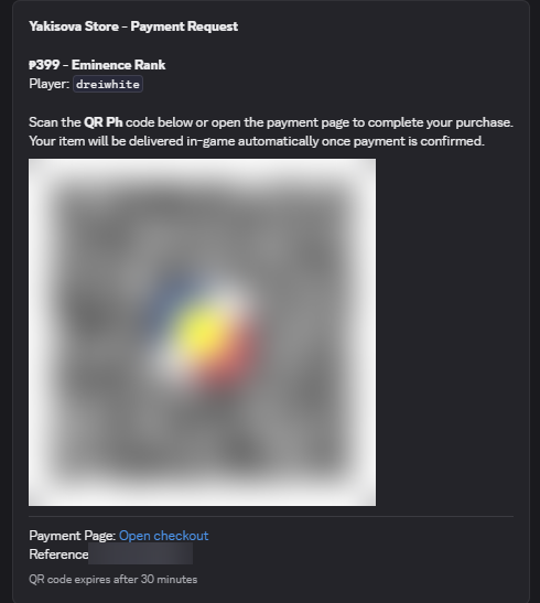 Store payment request with QR code (blurred)